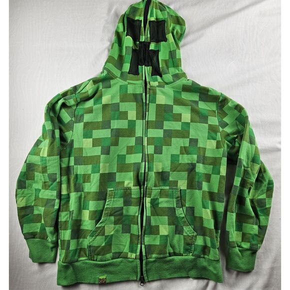 Minecraft JinX Boys XL Creeper Hoodie Full Zip Jacket Costume Face - Picture 1 of 6